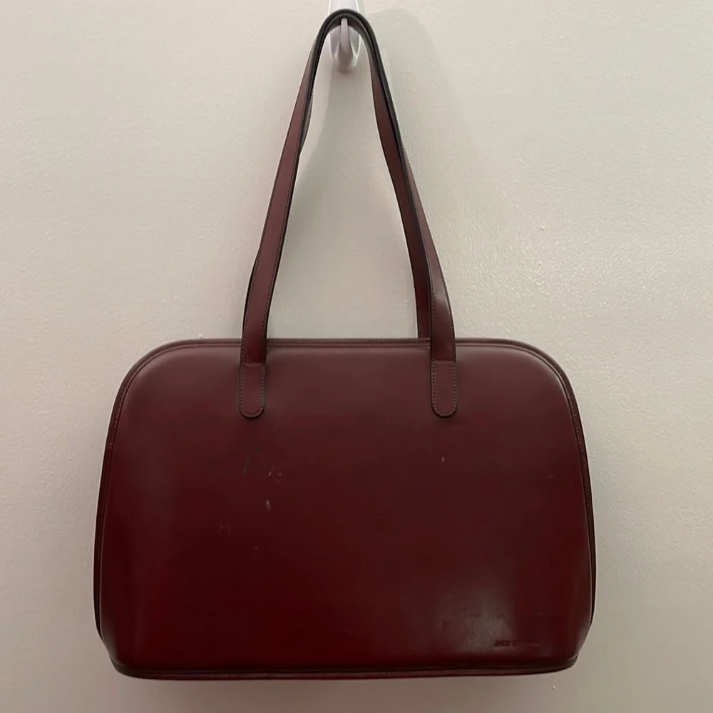 Classic Burgundy Leather Laptop Tote - Women Bags Laptop Bag